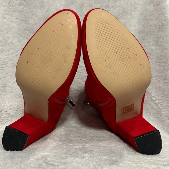 PrettyLittleThing RED Heeled Boots with Chunky Heel and Rounded Toe Women size 6 - Picture 7 of 15